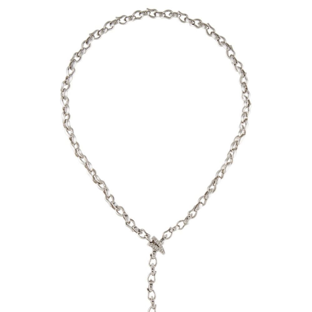 Tamara Comolli 18k Drop White Gold Lariat Necklace Pave White Diamonds Clasp